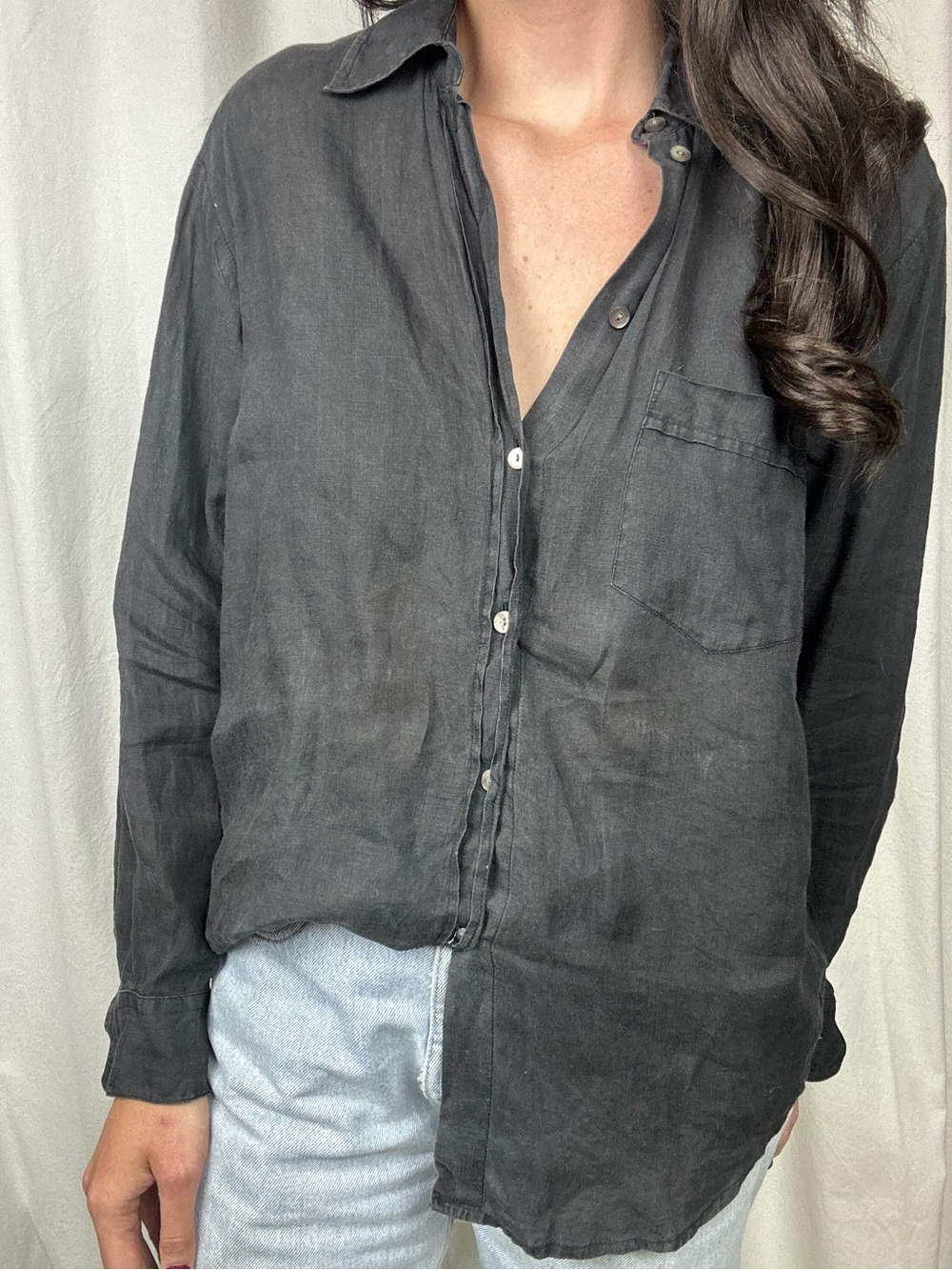 Country Road Black Casual Linen Button-Down Shirt